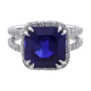 6ct Asscher Cut Sapphire Platinum Ring