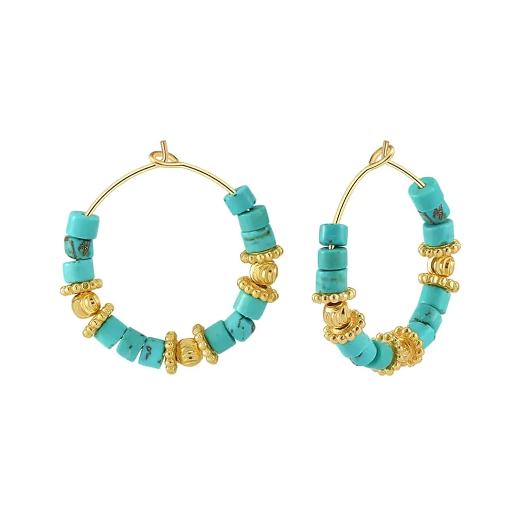 925 Silver Turquoise Beaded Huggie Earrings