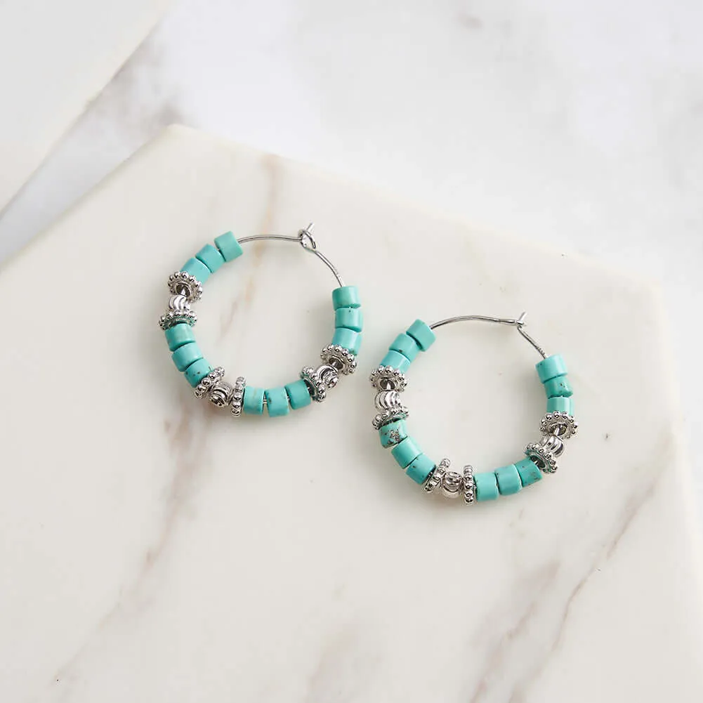 925 Silver Turquoise Beaded Huggie Earrings