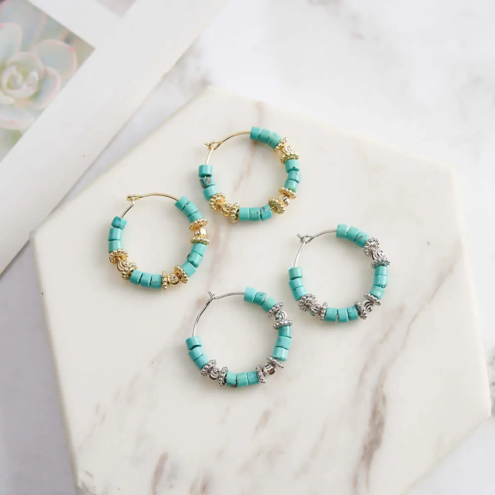 925 Silver Turquoise Beaded Huggie Earrings