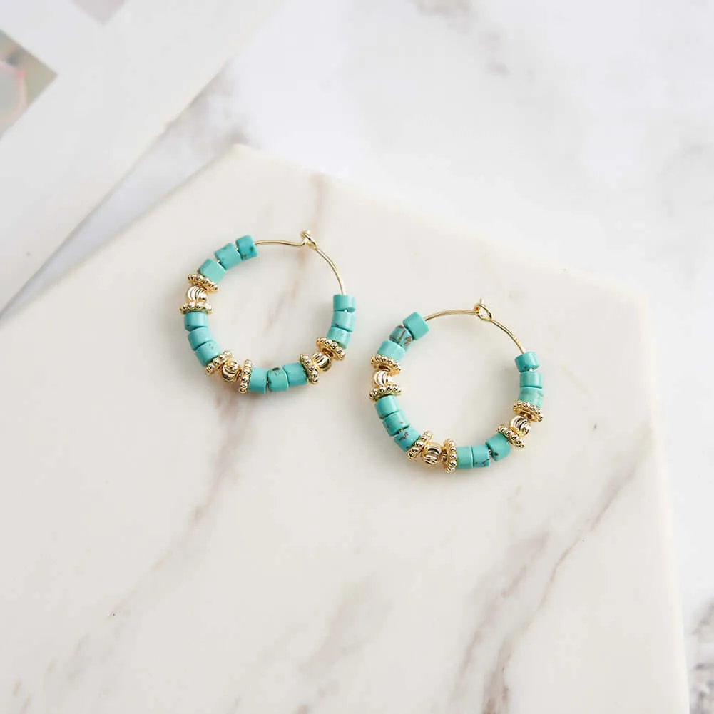 925 Silver Turquoise Beaded Huggie Earrings