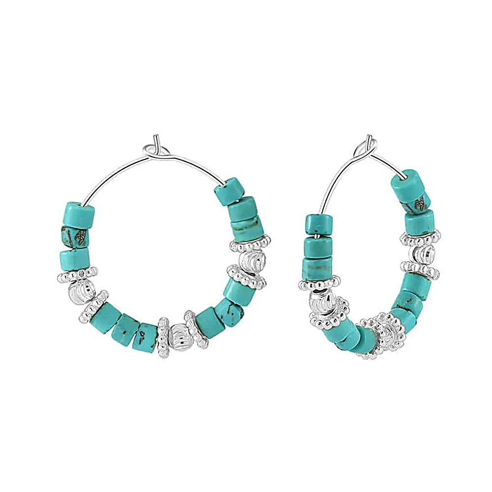 925 Silver Turquoise Beaded Huggie Earrings