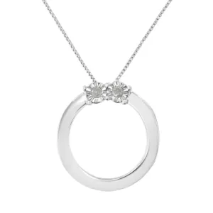 .925 Sterling Silver 1/10 Cttw Diamond Miracle-Set 2 Stone 'Together Forever' Open Circle 18" Box Chain Pendant Necklace (I-J Color, I2-I3 Clarity)