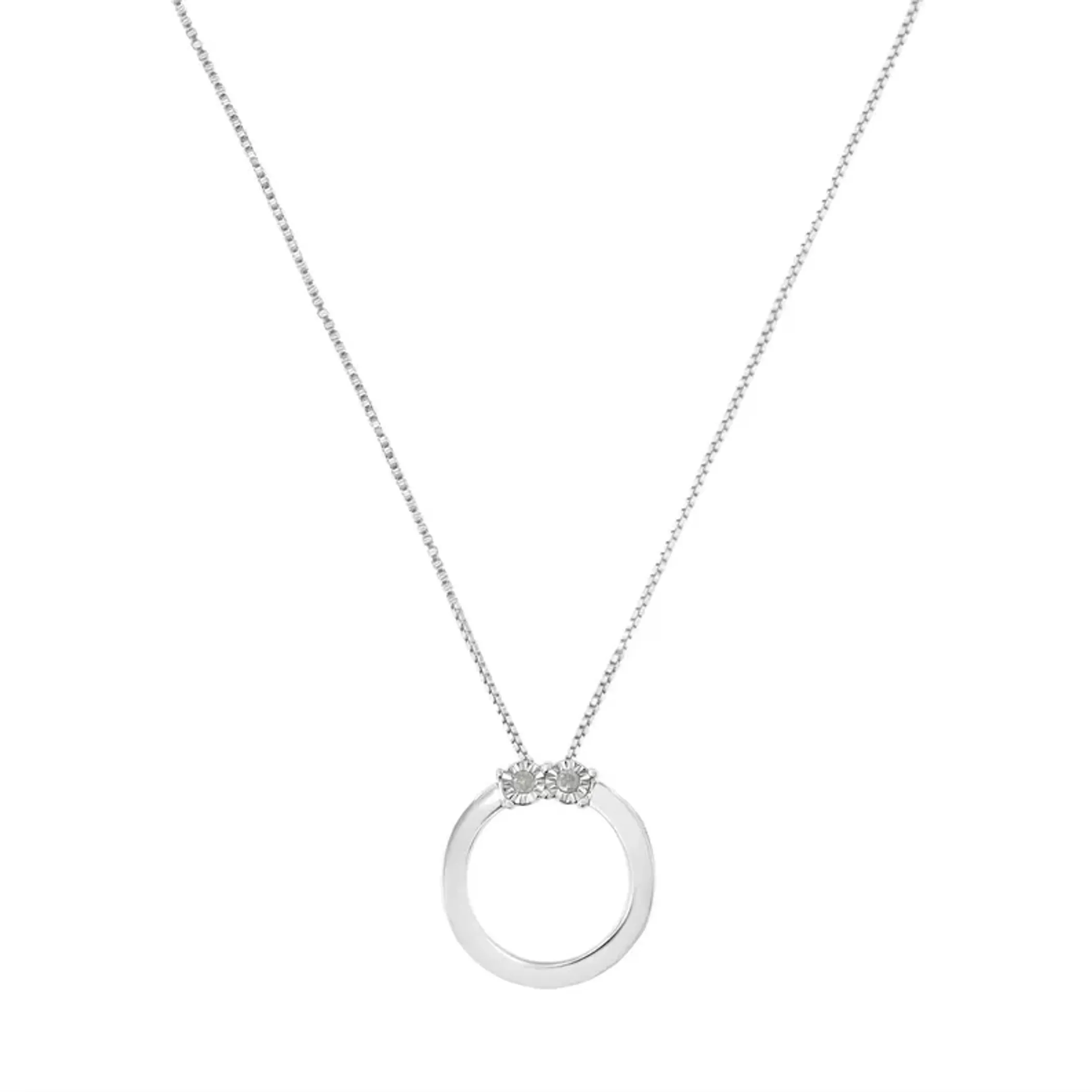 .925 Sterling Silver 1/10 Cttw Diamond Miracle-Set 2 Stone 'Together Forever' Open Circle 18" Box Chain Pendant Necklace (I-J Color, I2-I3 Clarity)