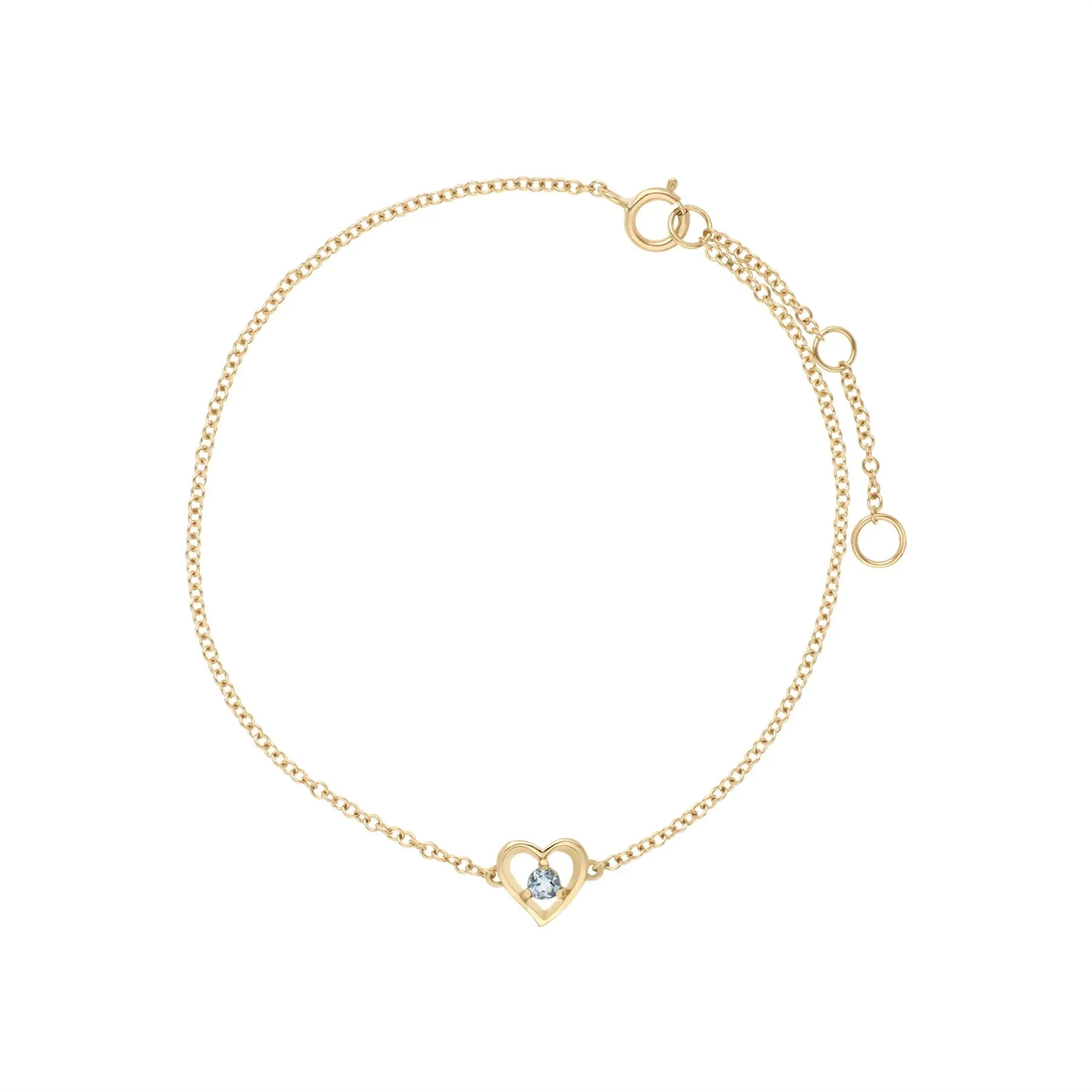 Aigue-Marine Bracelet, 9 CT or Jaune Aigue-Marine Rond Pierre Unique Coeur 19cm Bracelet