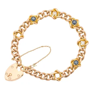 Antique 15ct Gold Sapphire Diamond Bracelet, Heart Padlock