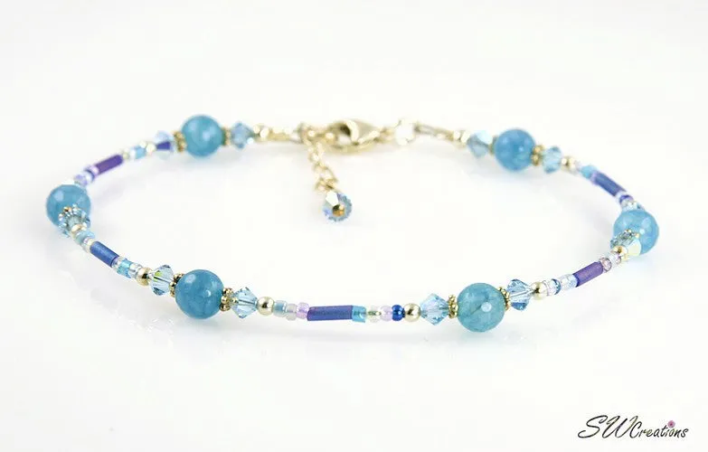 Aqua Blue Crystal Jade Beaded Anklet