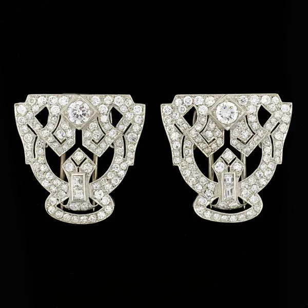 Art Deco Platinum & Diamond Encrusted Pin/Fur Clips 3.51ctw