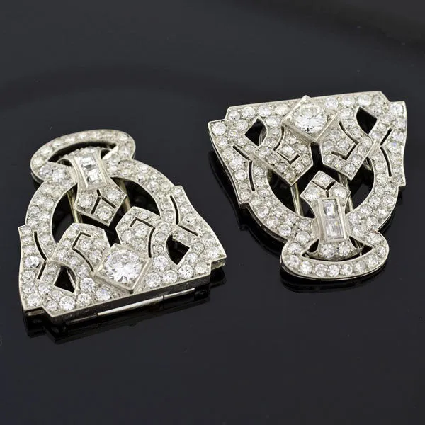 Art Deco Platinum & Diamond Encrusted Pin/Fur Clips 3.51ctw