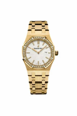 audemars piguet royal oak 18kt yellow gold 33mm silver-toned dial ladies watch