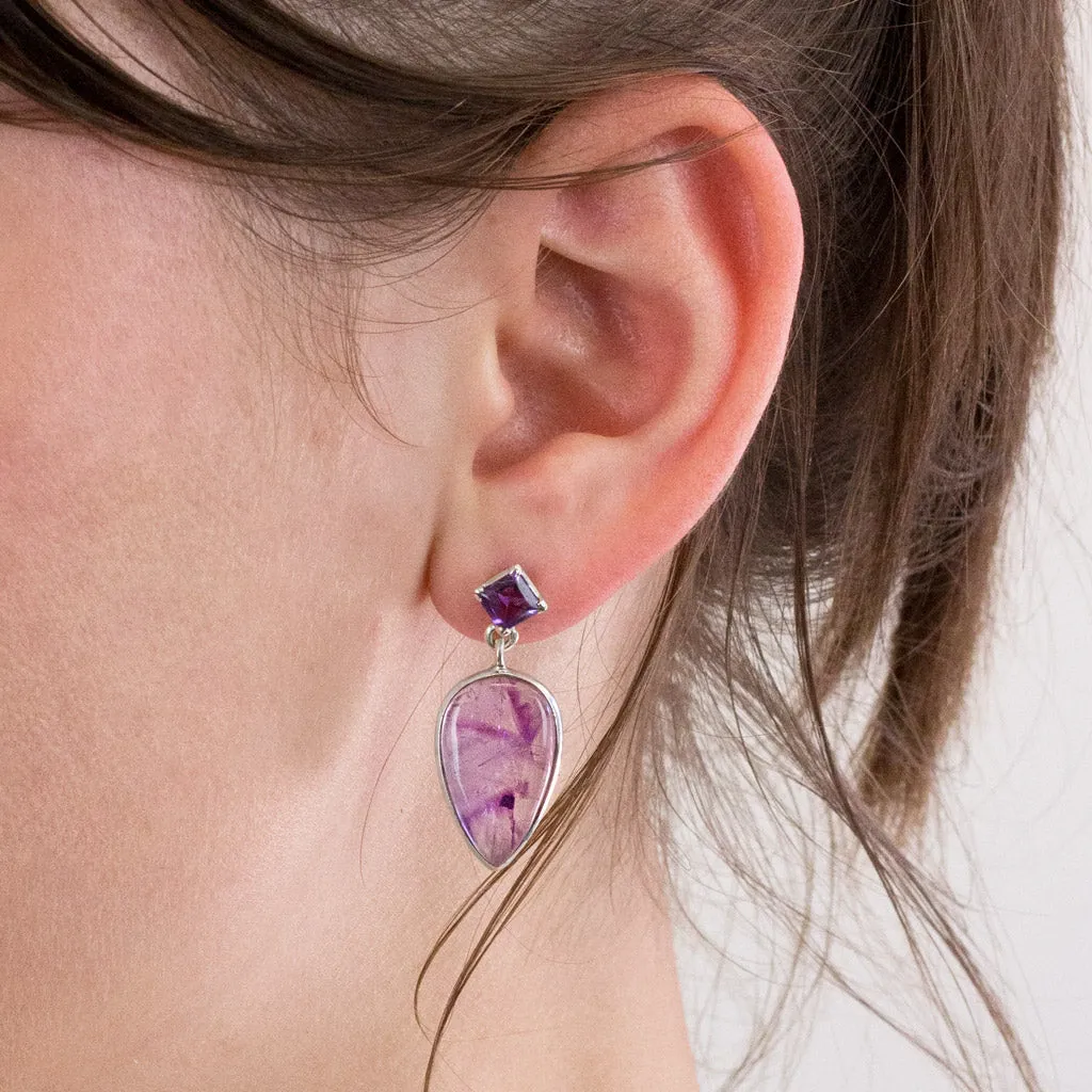 Auralite 23 and Amethyst Drop Earrings