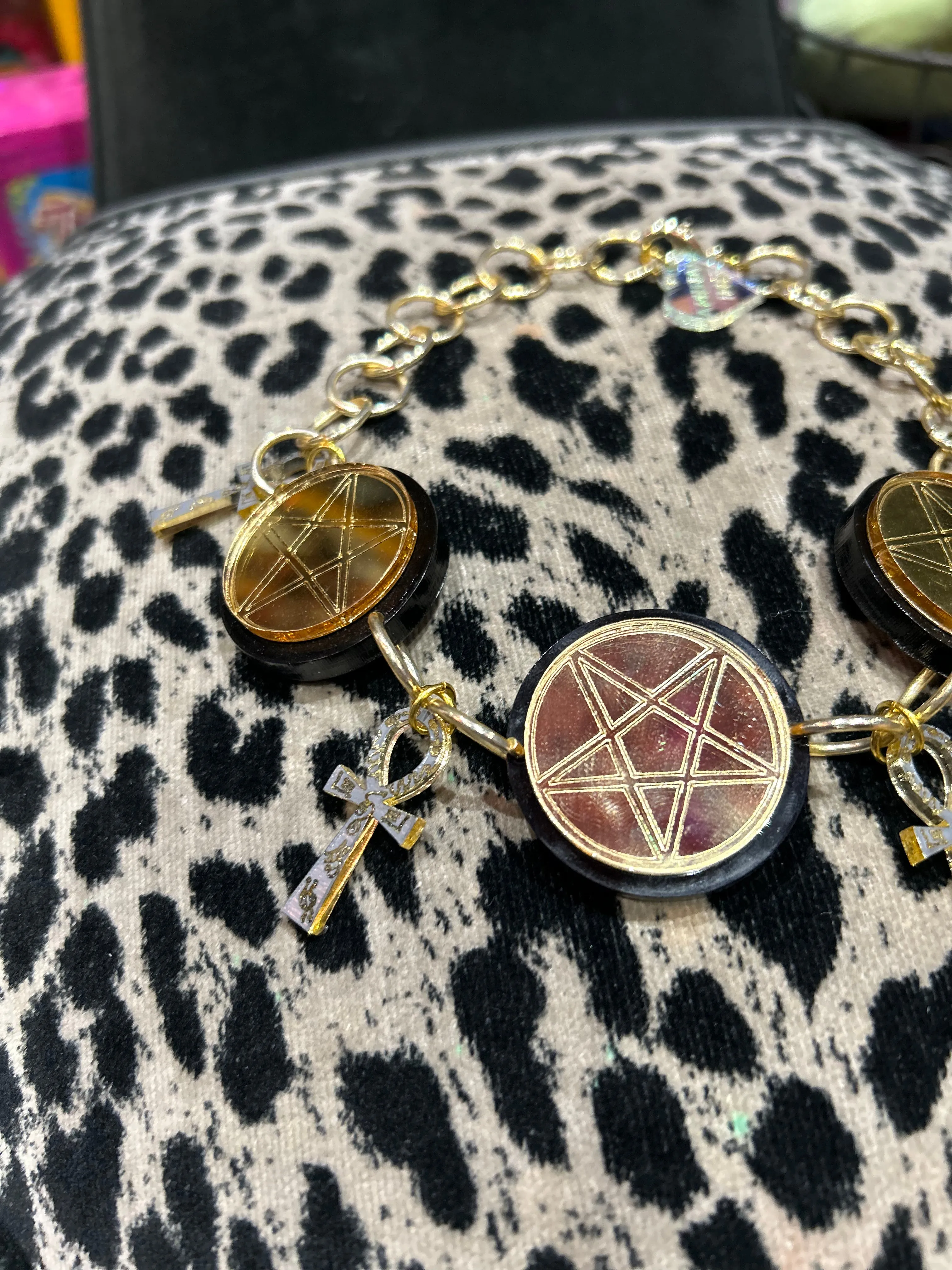 Black And Gold Ankh and 5 Point Star Choker Marina Fini