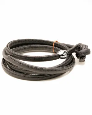 Black Leather Wrap Bracelet in Black