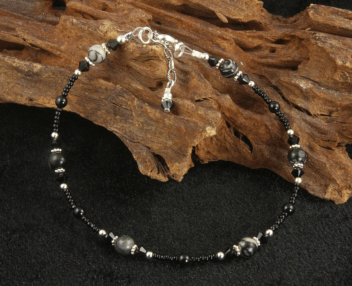 Black Silk Stone Gemstone Anklet