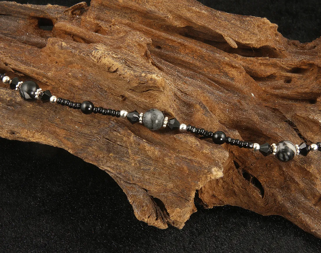 Black Silk Stone Gemstone Anklet