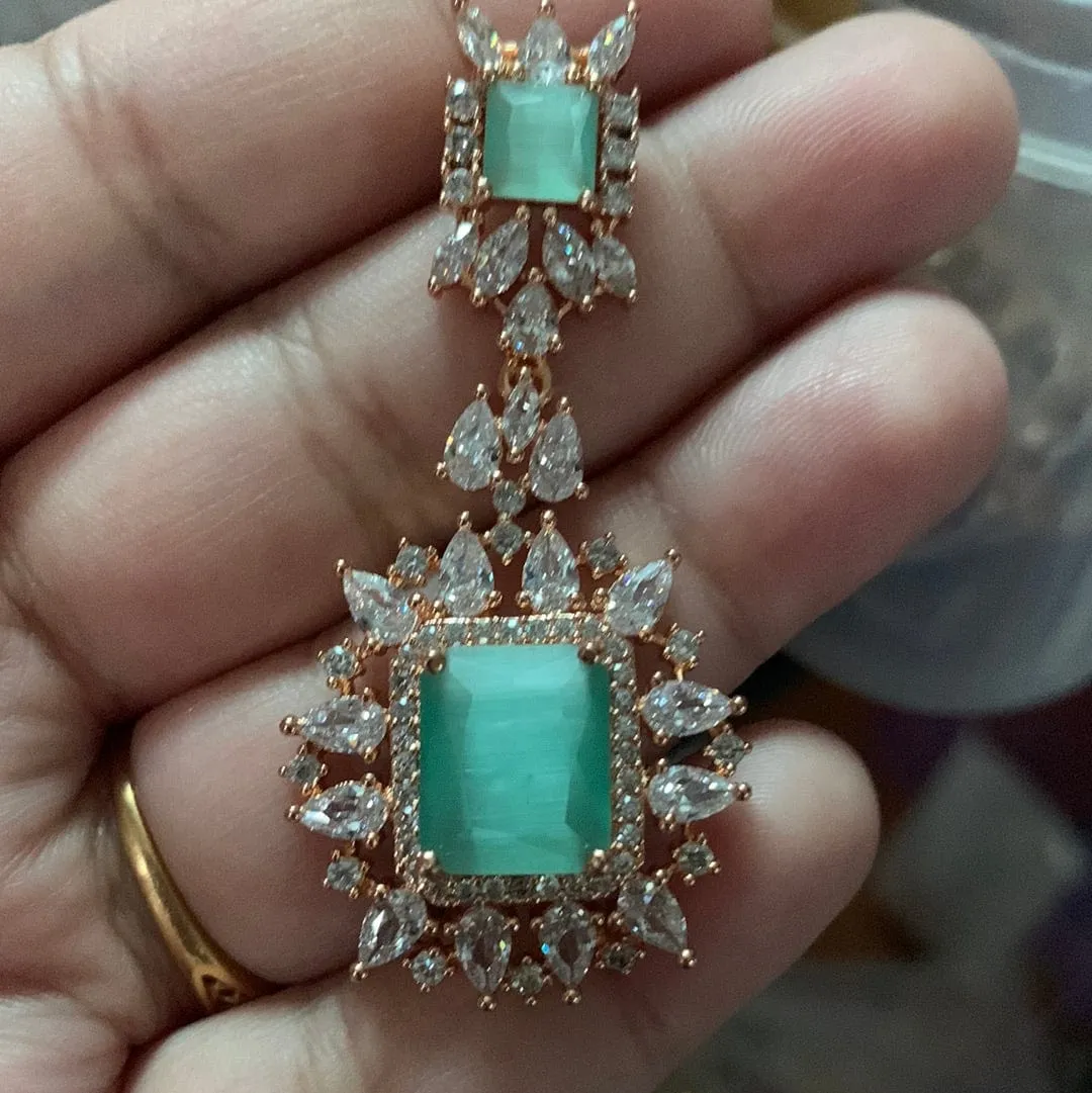 BR27 Sarah  rose gold plated cz set in mint GREEN ( READY TO SHIP )