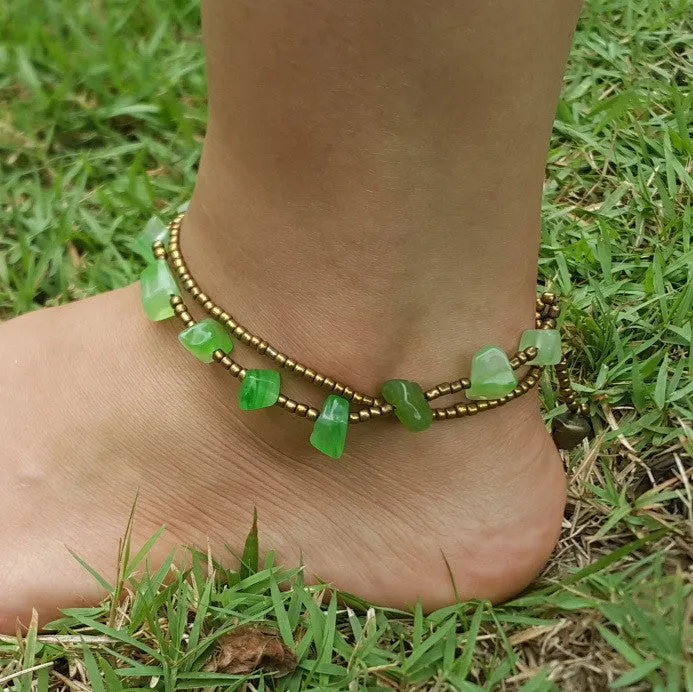 Brass Beads Anklet with Malachite