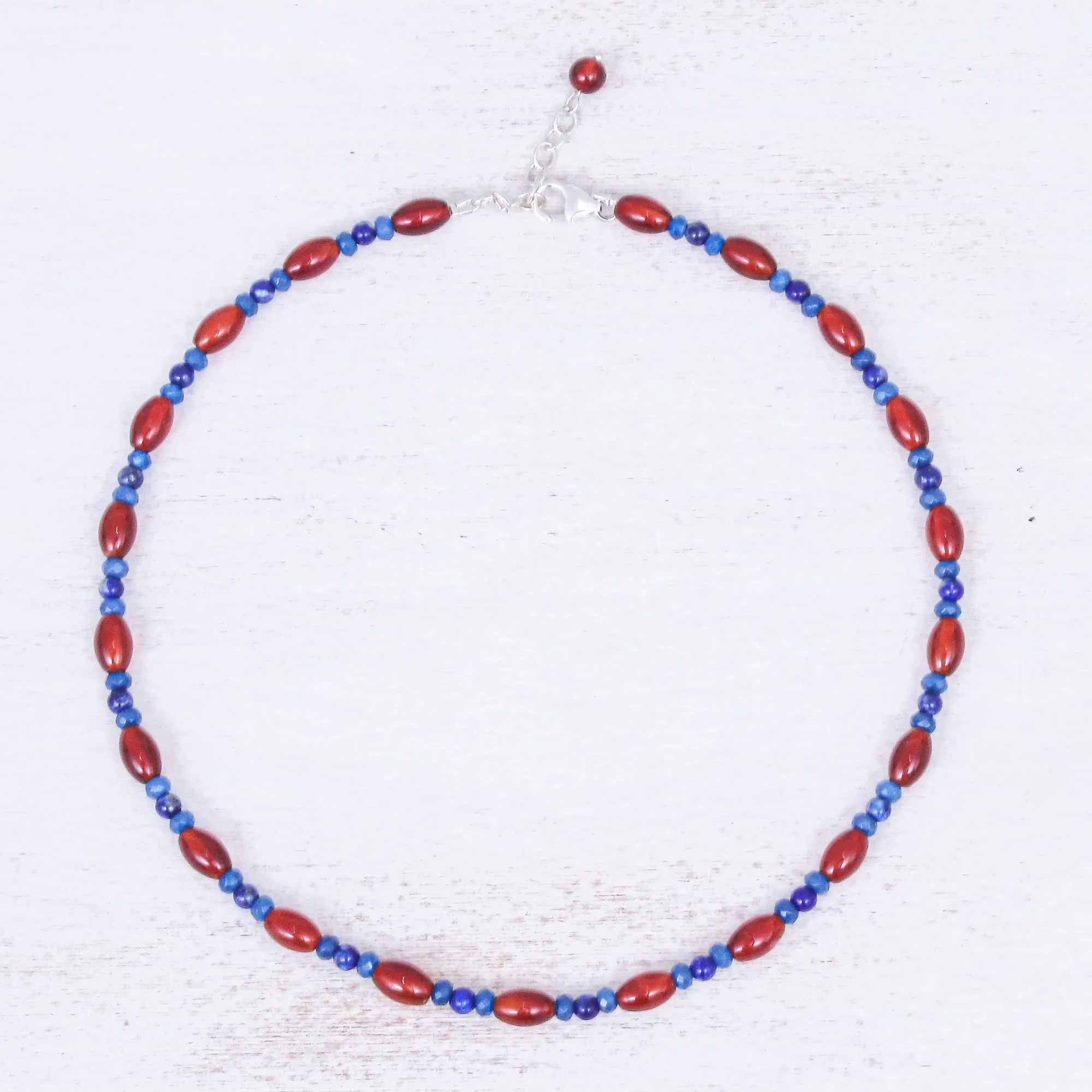 Candy Luck Handmade Carnelian and Lapis Lazuli Beaded Necklace