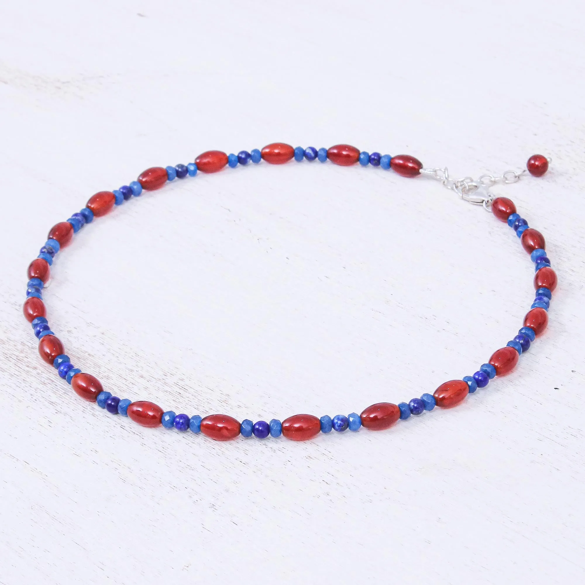 Candy Luck Handmade Carnelian and Lapis Lazuli Beaded Necklace