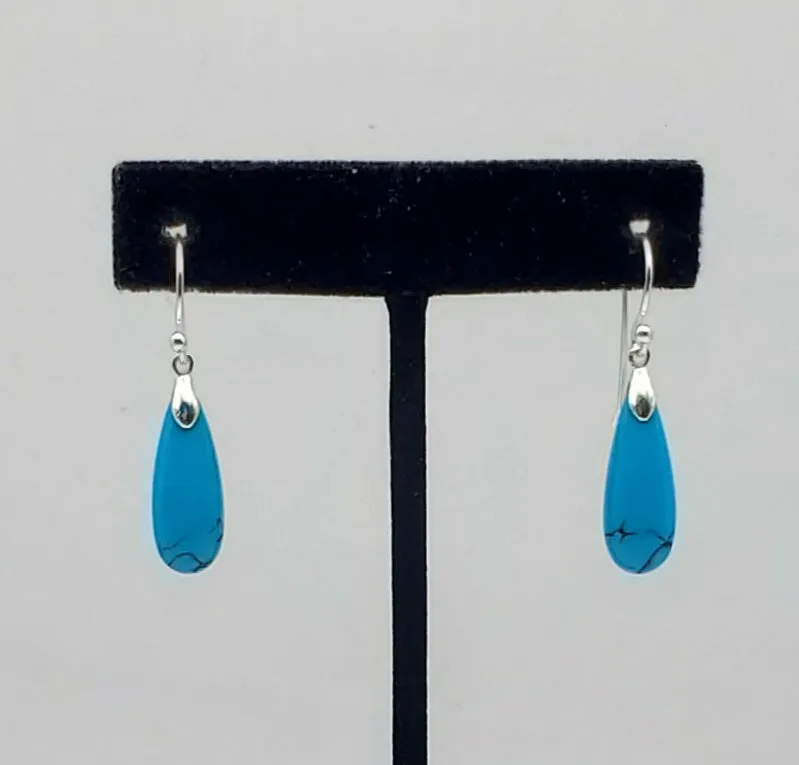 Carved Turquoise Sterling Silver Dangle Earrings