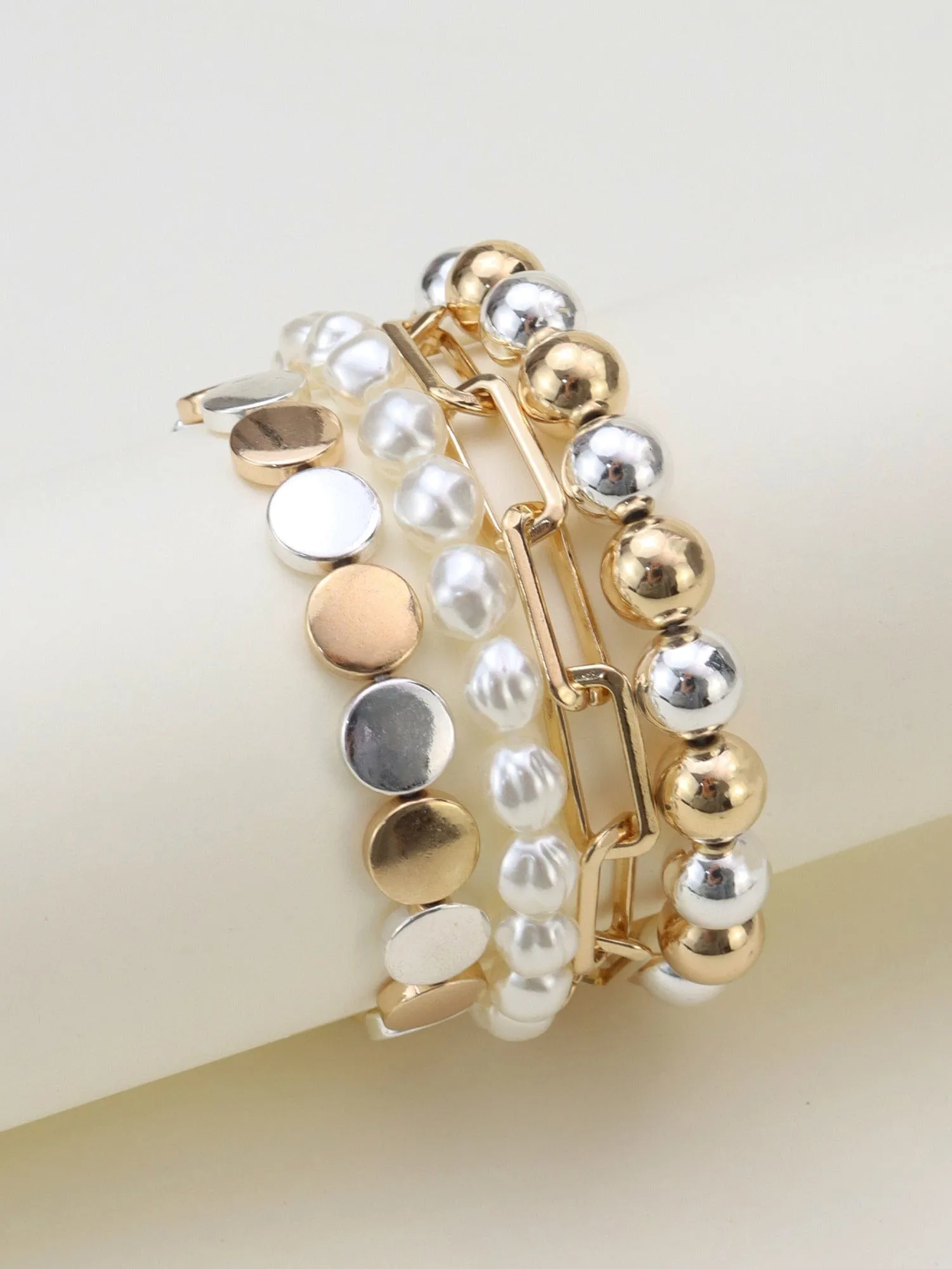 CB2162 Pearl, CCB and Chain Bracelet Set