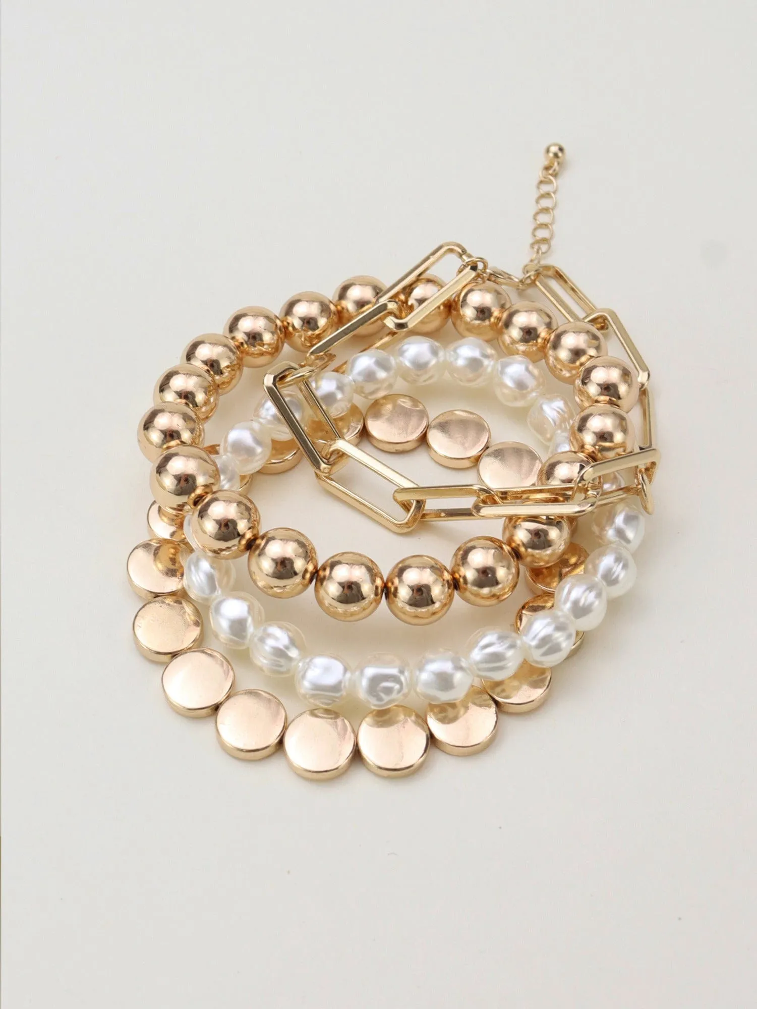 CB2162 Pearl, CCB and Chain Bracelet Set