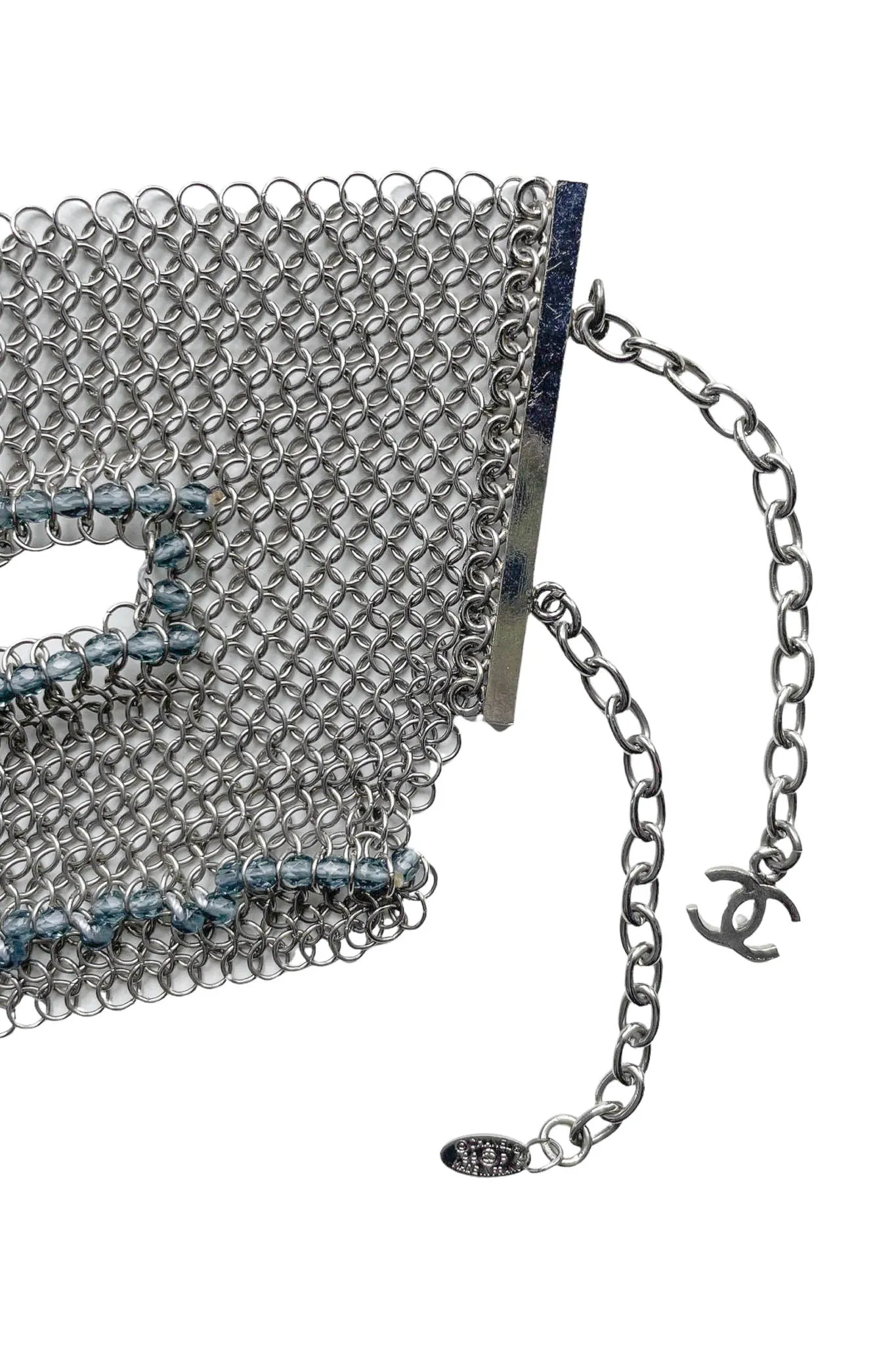 CHANEL SILVER-TONE CHAINMAIL CHOKER SLASH NECKLACE 1999