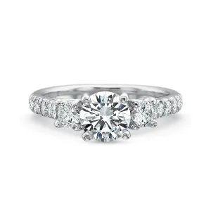 Classic Diamond Three Stone Platinum Engagement Ring with Diamond Band