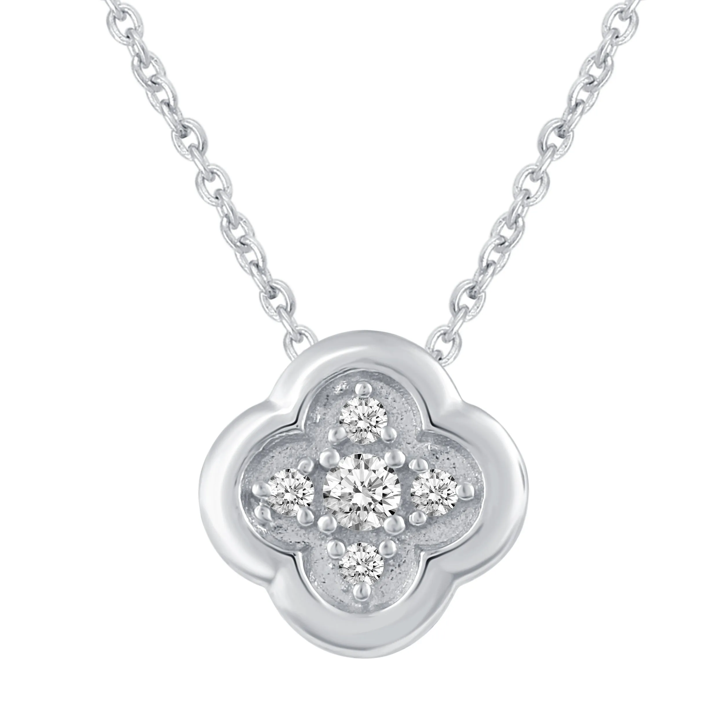 Clover 1/20 Cttw Natural Diamond Pendant Necklace set in 925 Sterling Silver