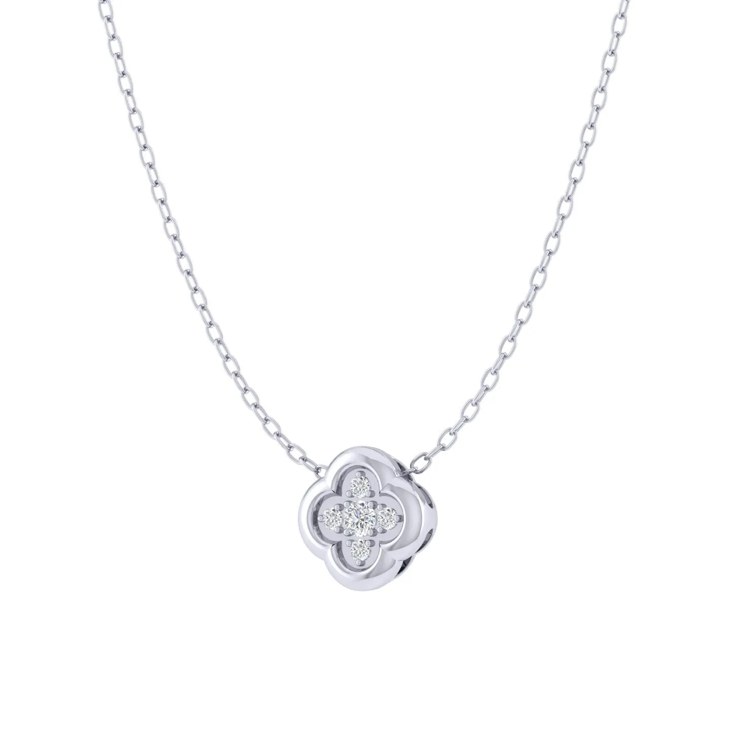 Clover 1/20 Cttw Natural Diamond Pendant Necklace set in 925 Sterling Silver