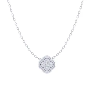 Clover 1/20 Cttw Natural Diamond Pendant Necklace set in 925 Sterling Silver