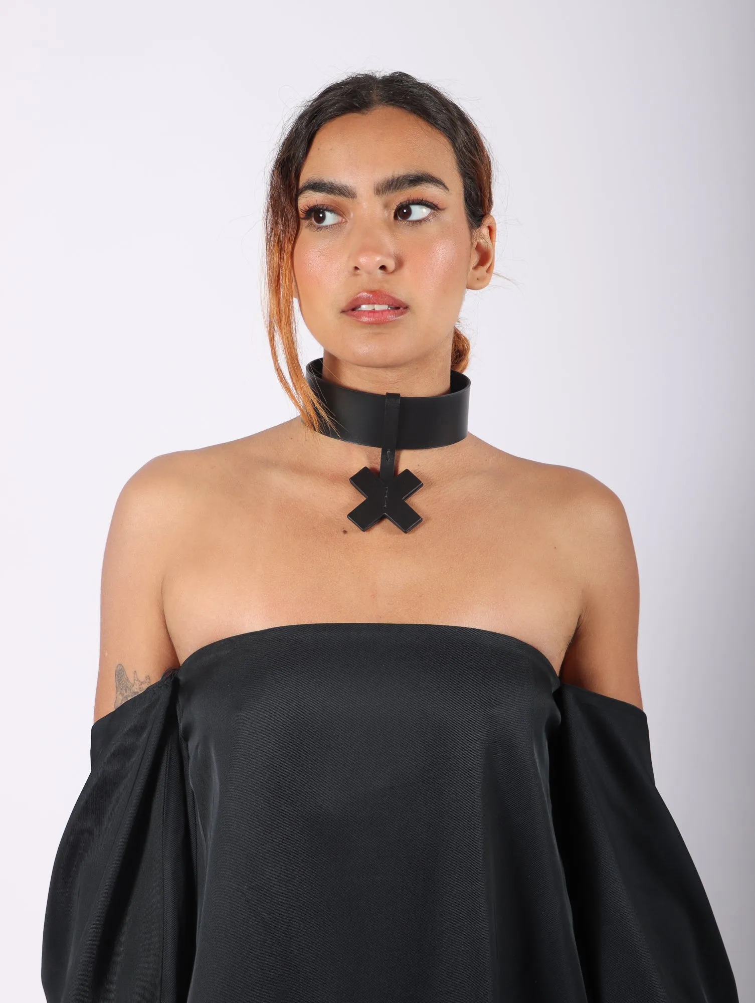 Cross X Short M Choker in Black by Aumorfia