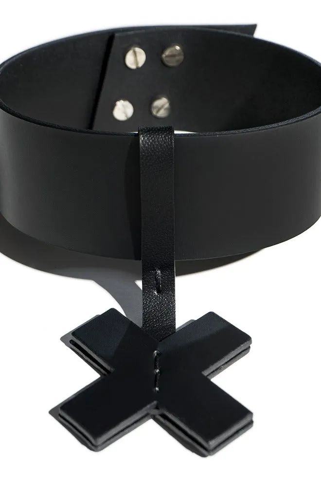 Cross X Short M Choker in Black by Aumorfia