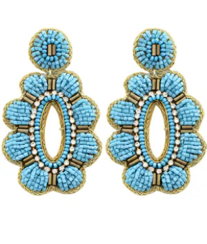 Crystal & Oval Beaded Earrings in turquoise