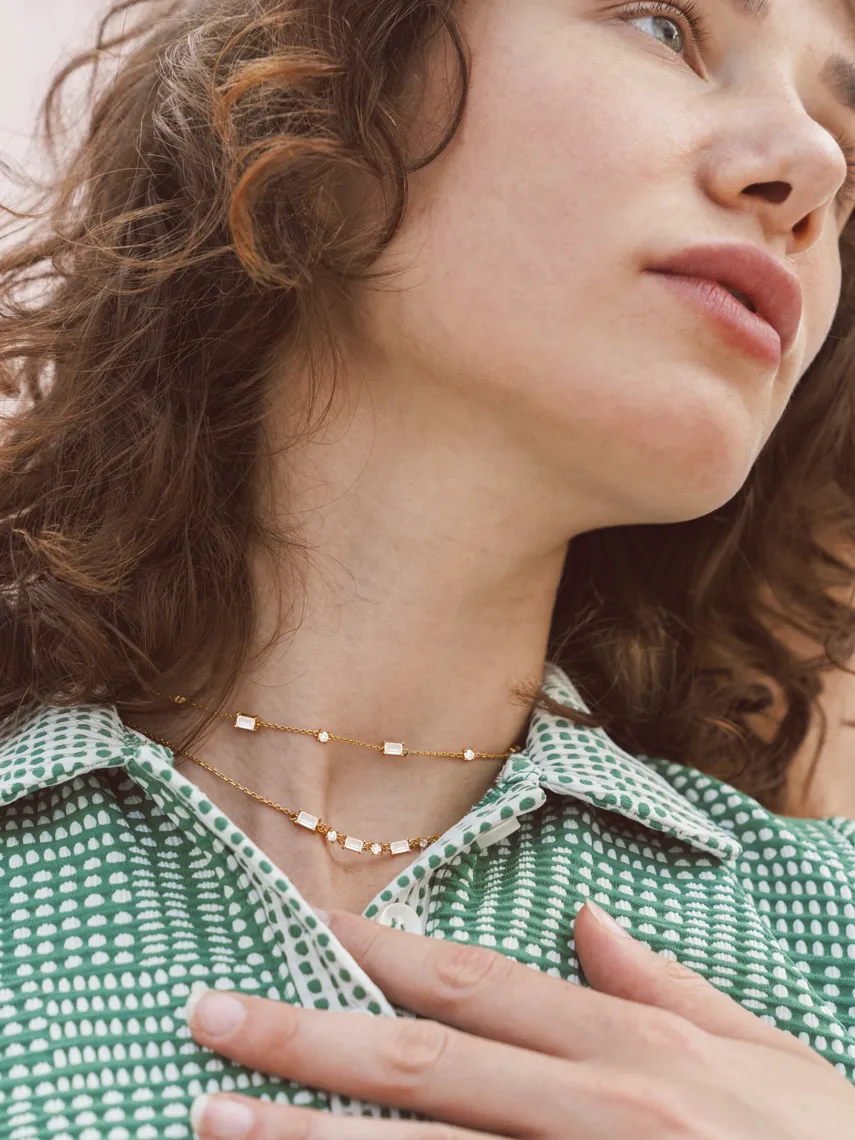 Crystal and Baguette Bar Choker Necklace