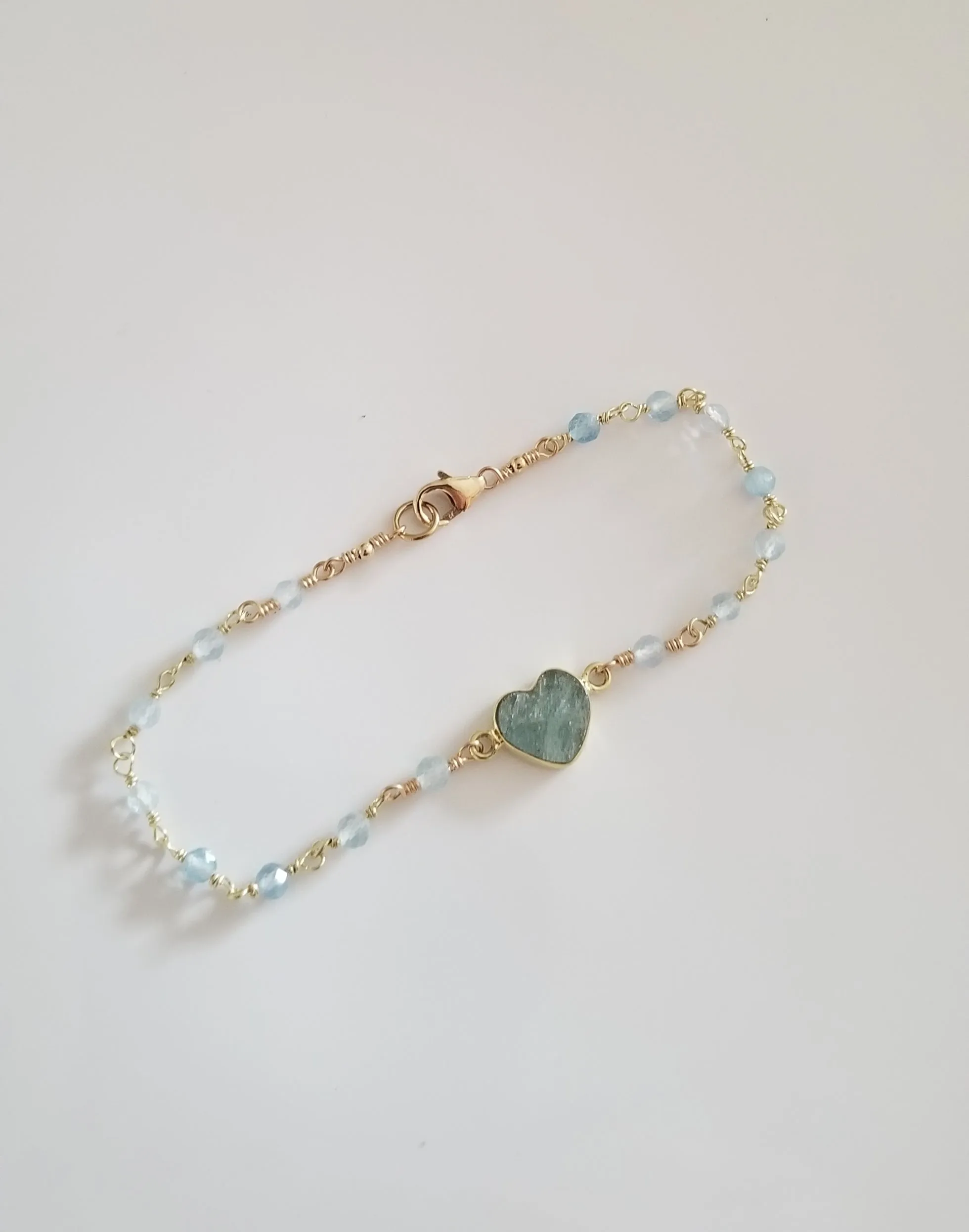 Dainty Aquamarine Heart Bracelet