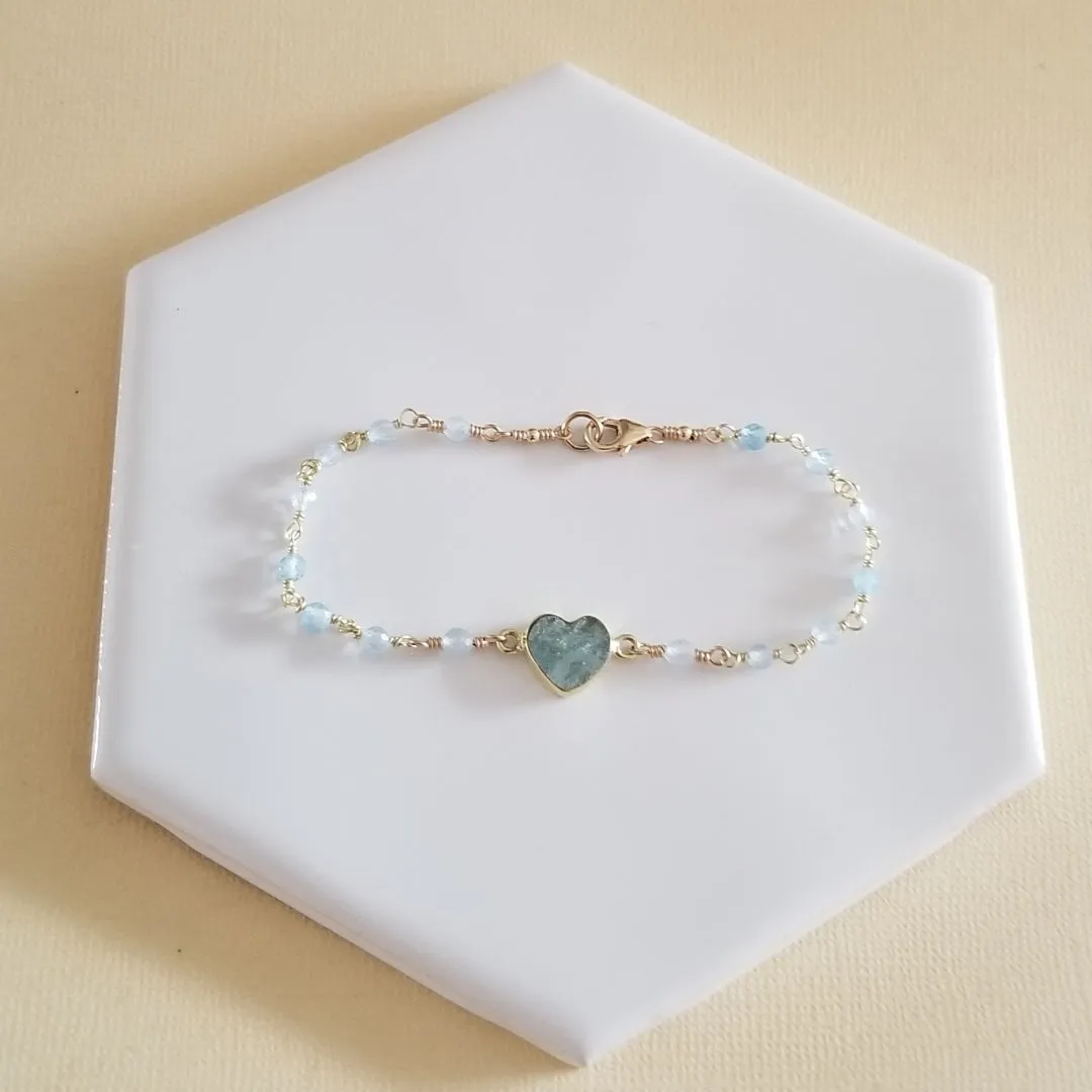 Dainty Aquamarine Heart Bracelet