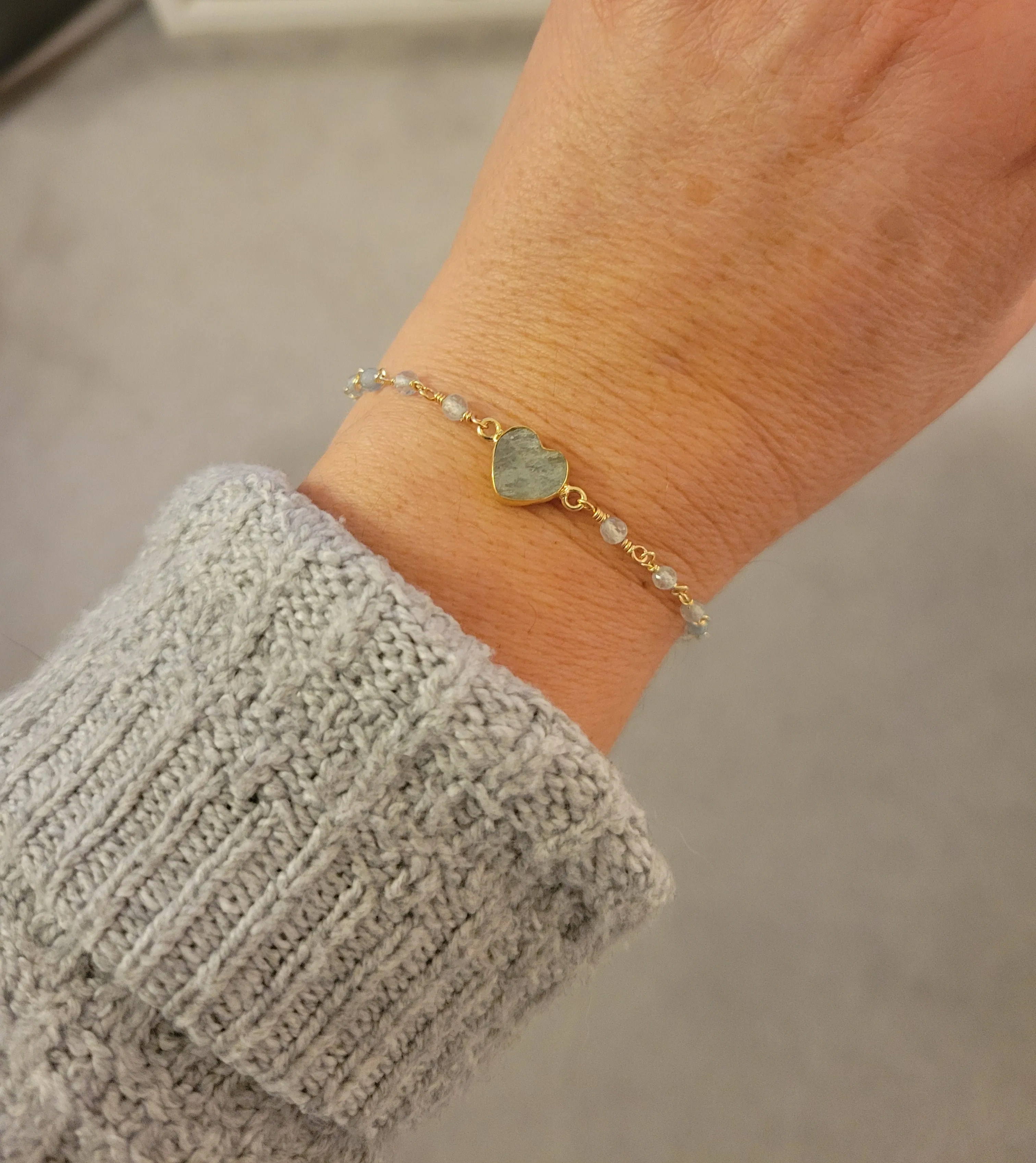 Dainty Aquamarine Heart Bracelet