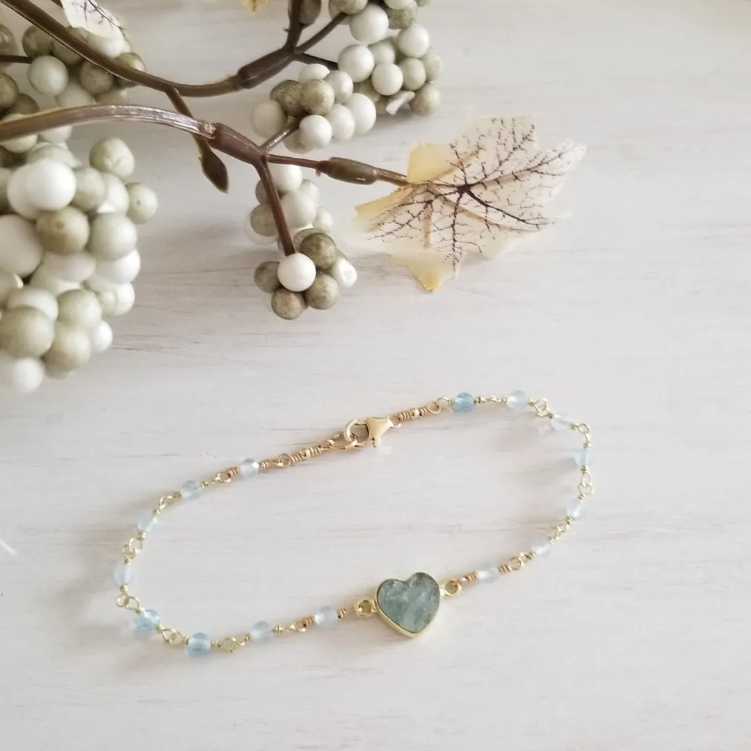 Dainty Aquamarine Heart Bracelet