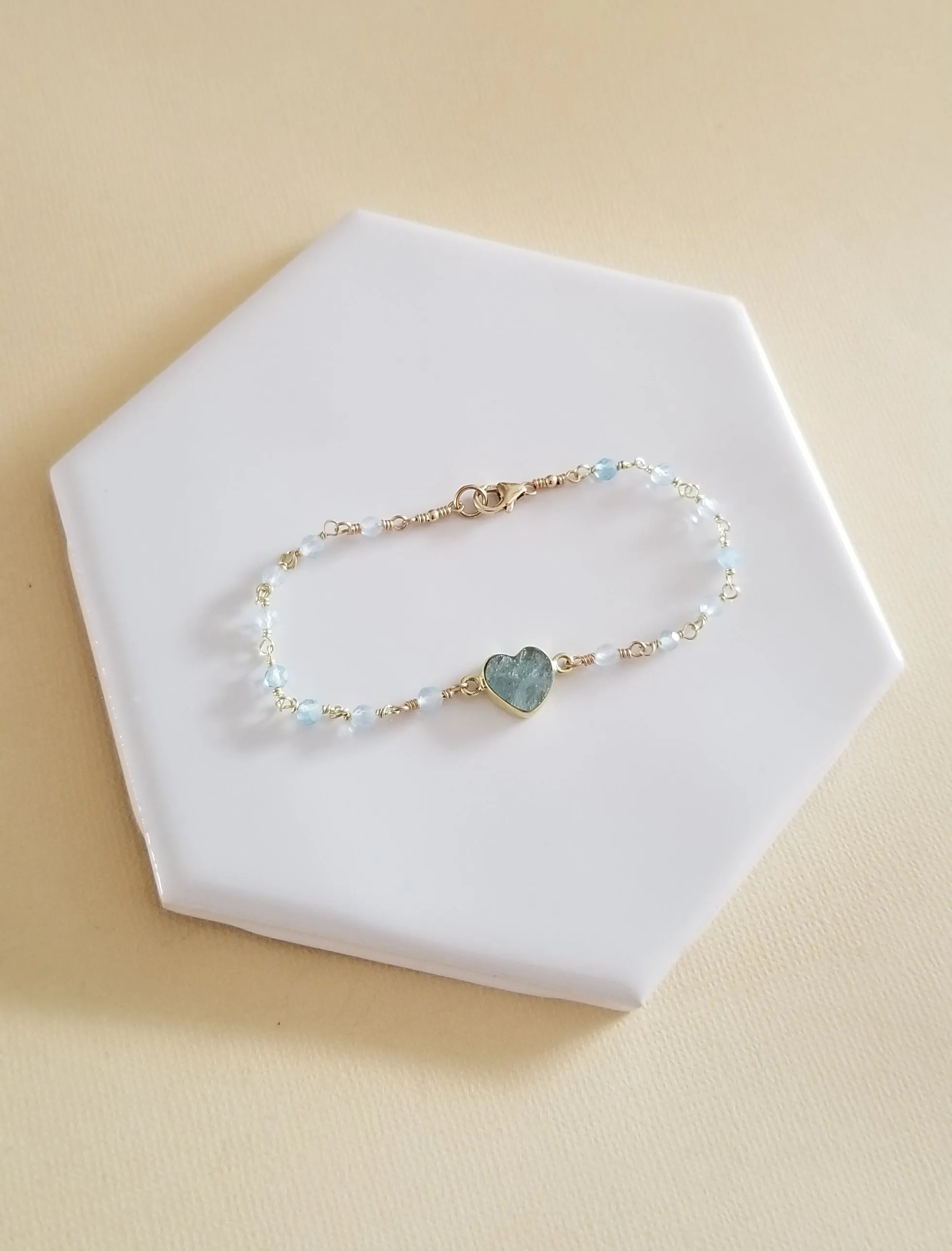 Dainty Aquamarine Heart Bracelet