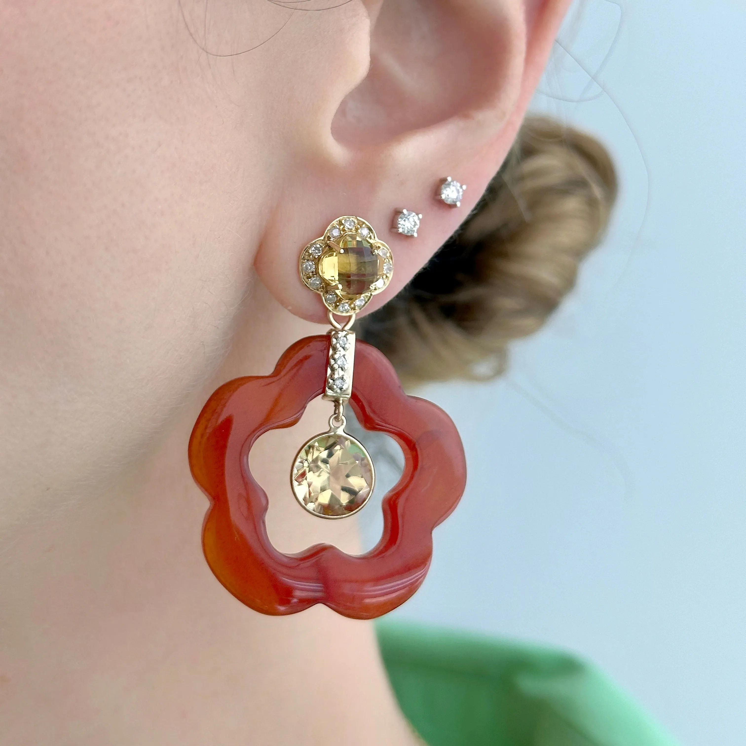 Dangling Flower Earring Pendants (Carnelian)