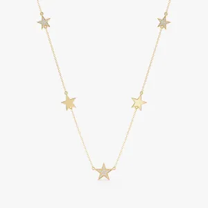 Diamond & Gold Star Station Necklace, Luz