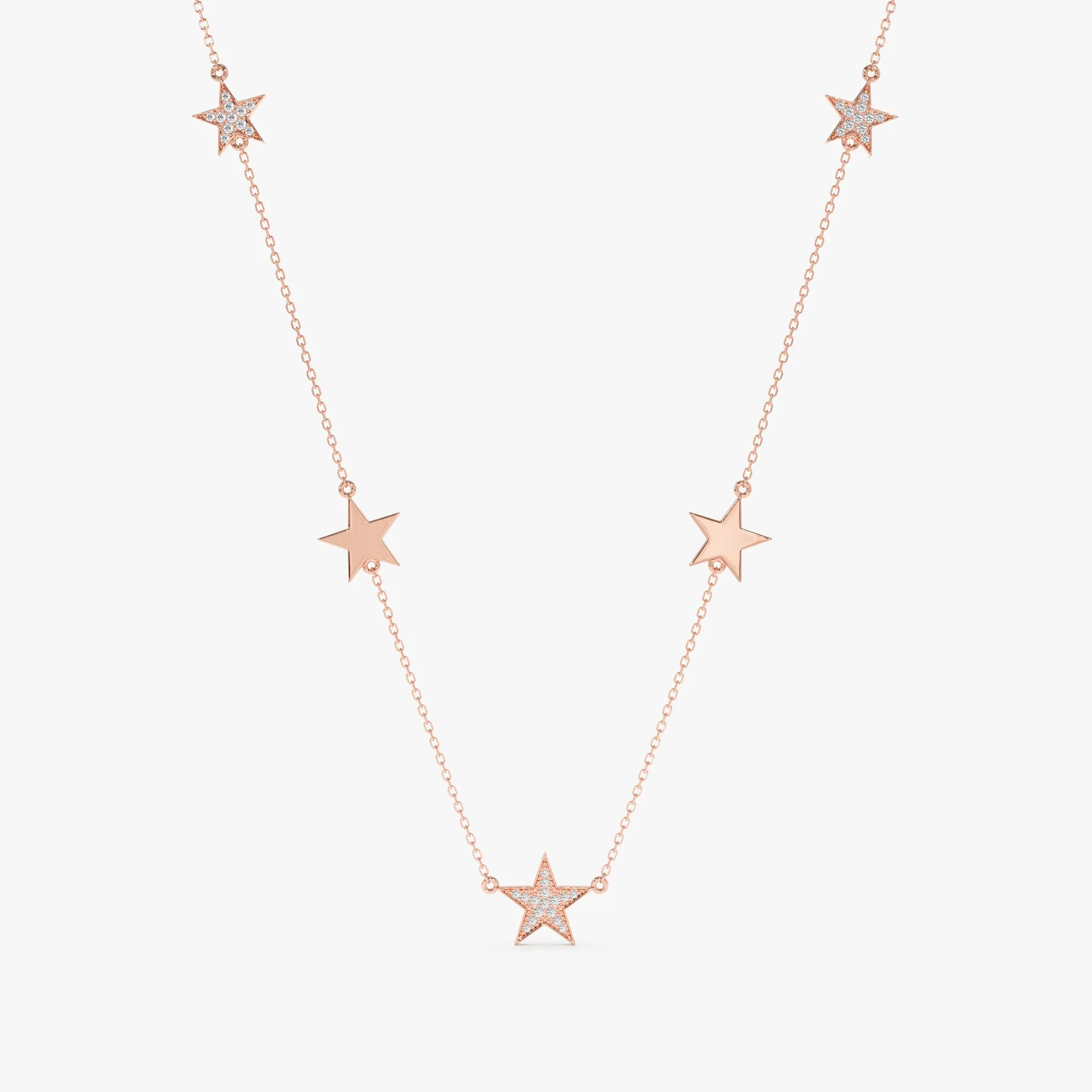 Diamond & Gold Star Station Necklace, Luz