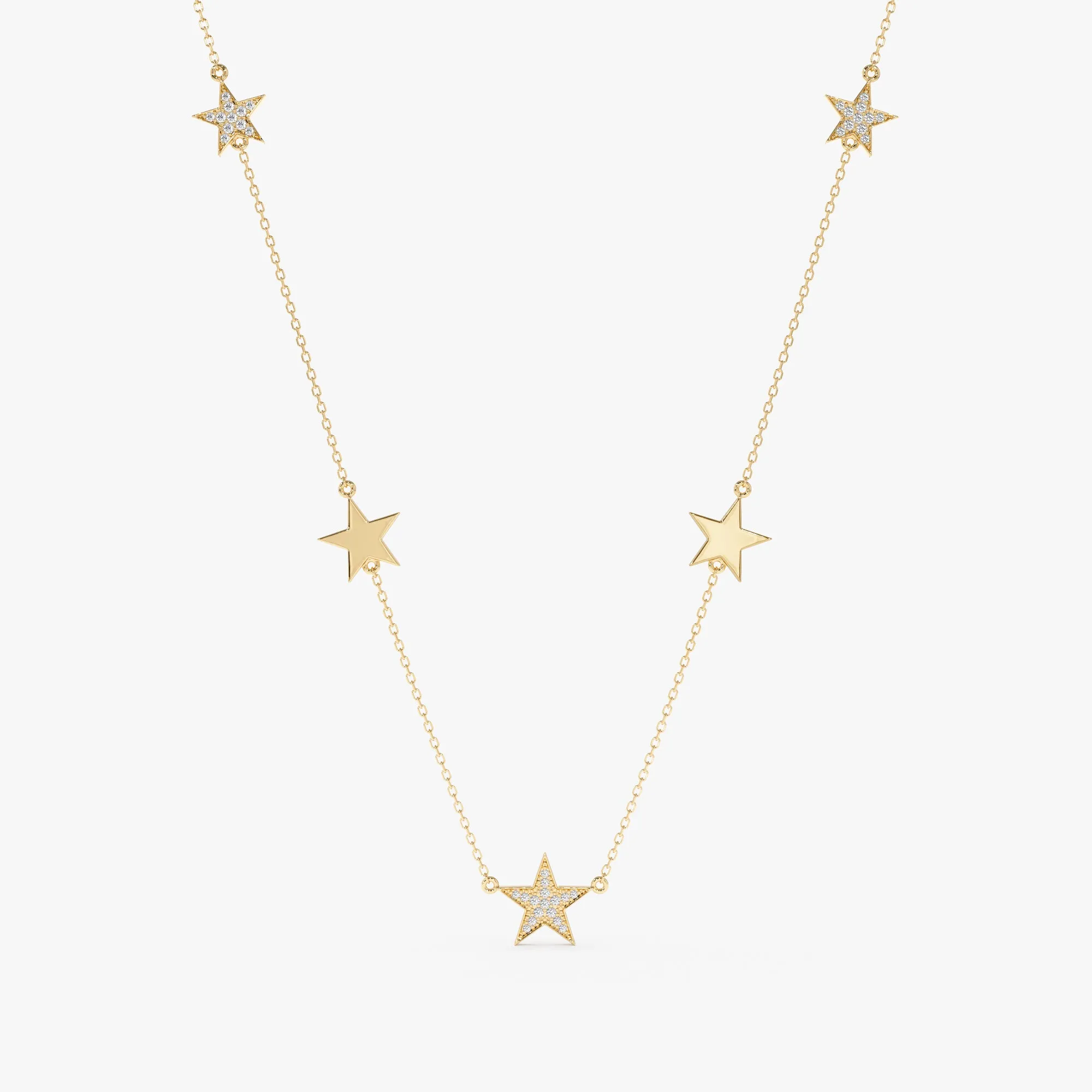 Diamond & Gold Star Station Necklace, Luz