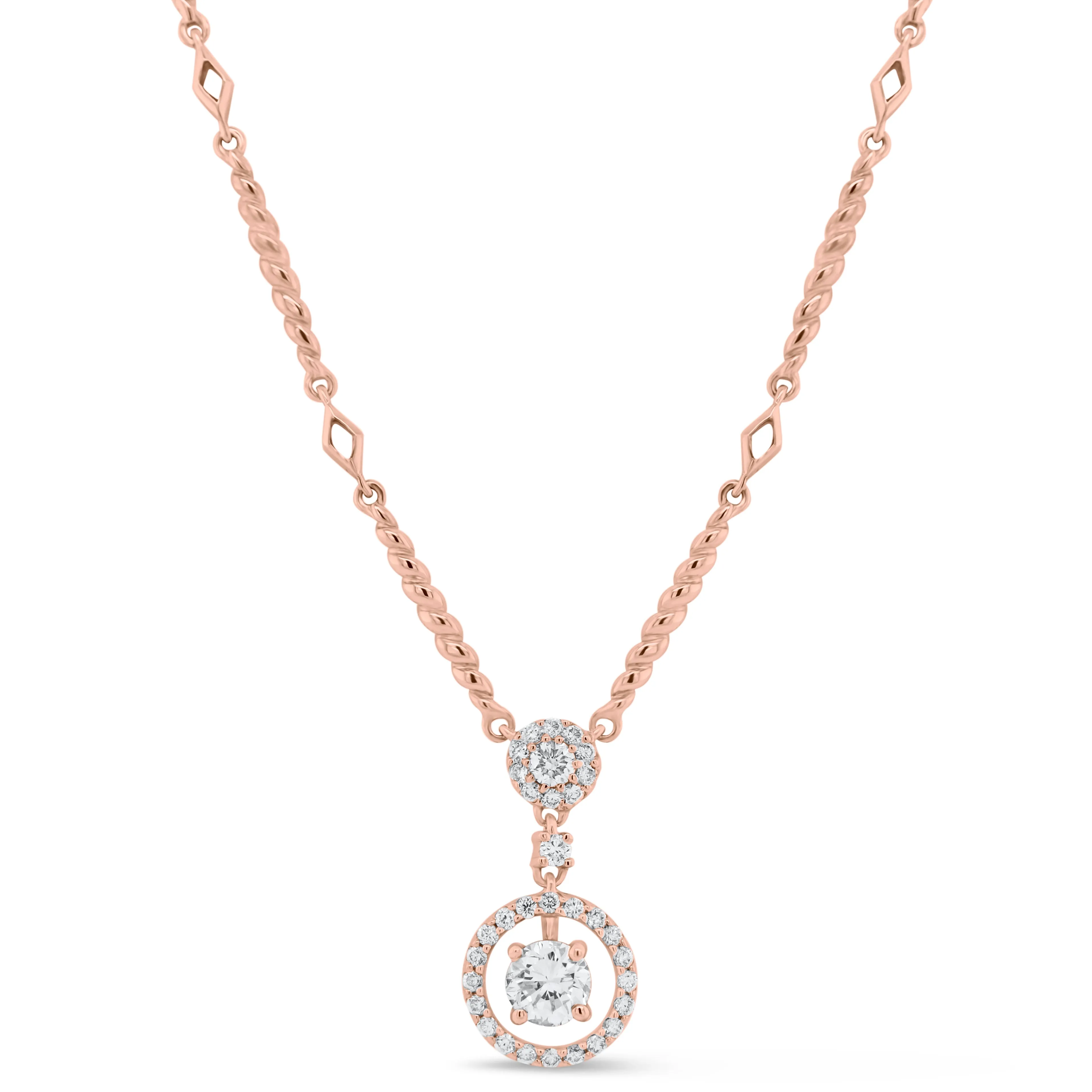 Diamond Halo Necklace with Twist Links