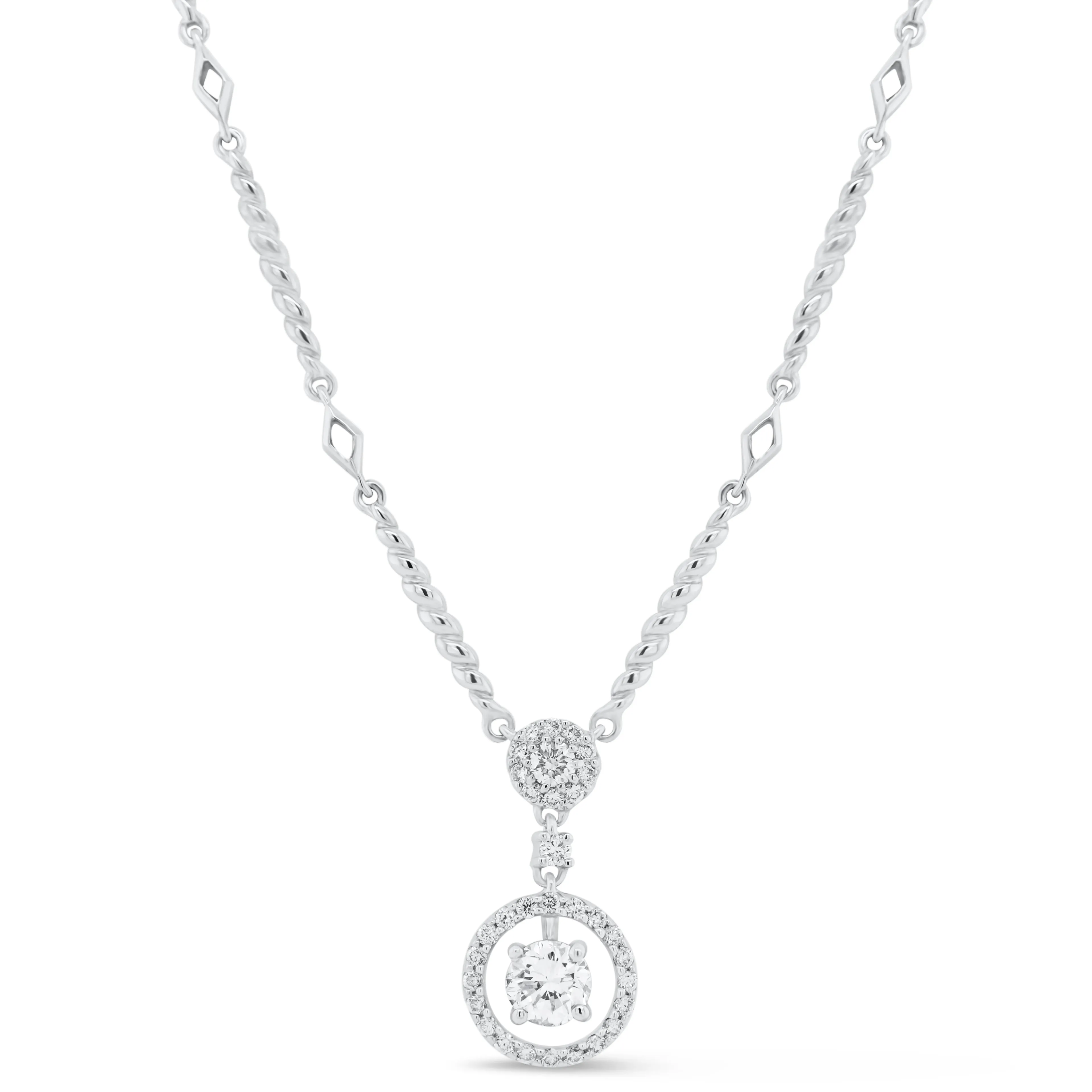 Diamond Halo Necklace with Twist Links