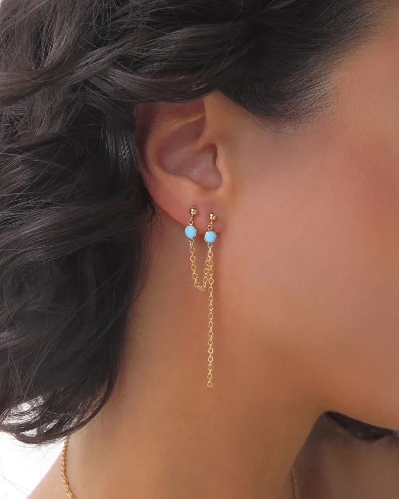 Double Piercing Turquoise Earrings  - 14k Yellow Gold Fill