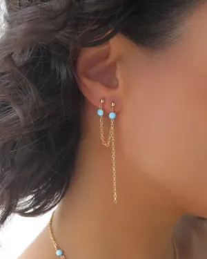 Double Piercing Turquoise Earrings  - 14k Yellow Gold Fill