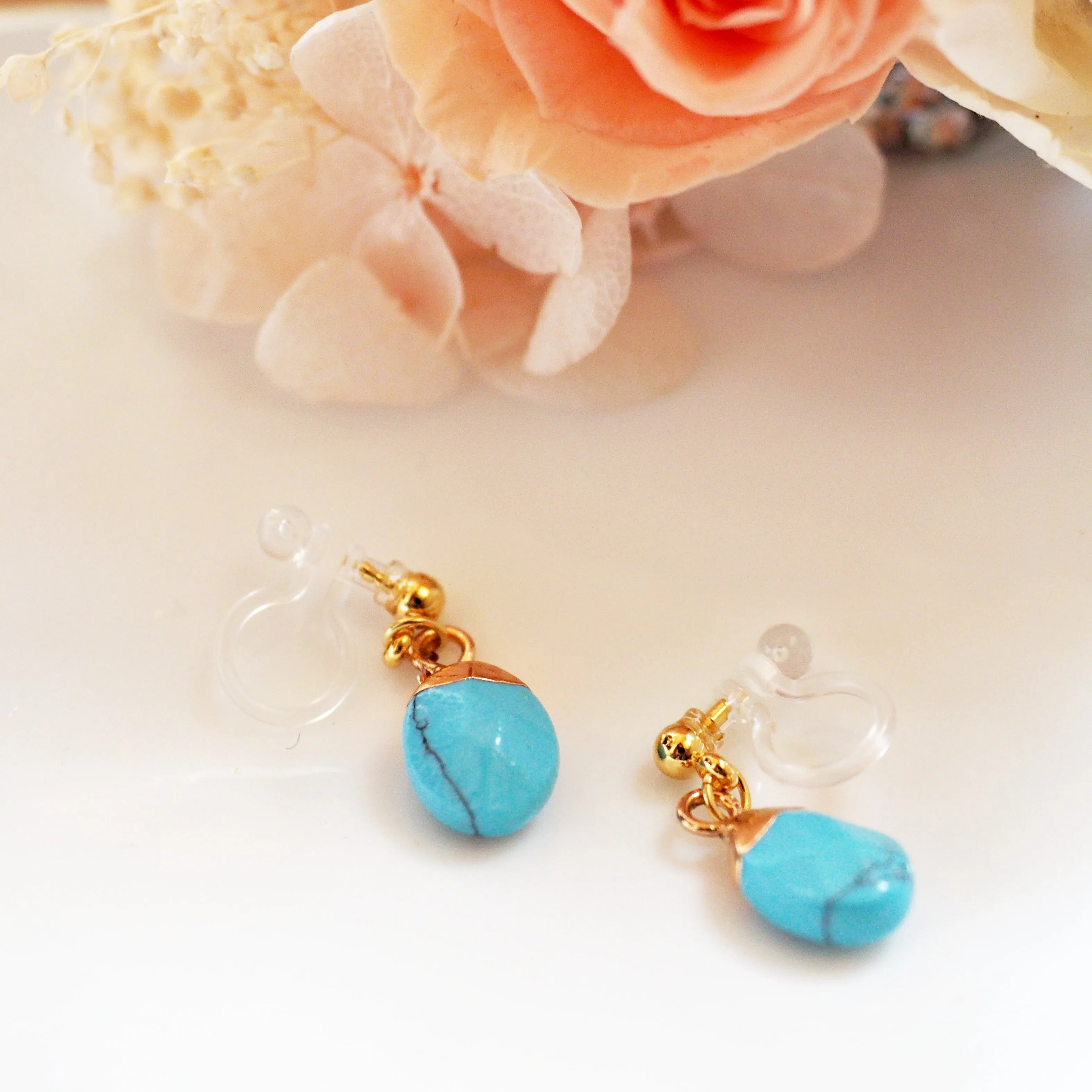 Drop Turquoise Invisible Clip On Earrings