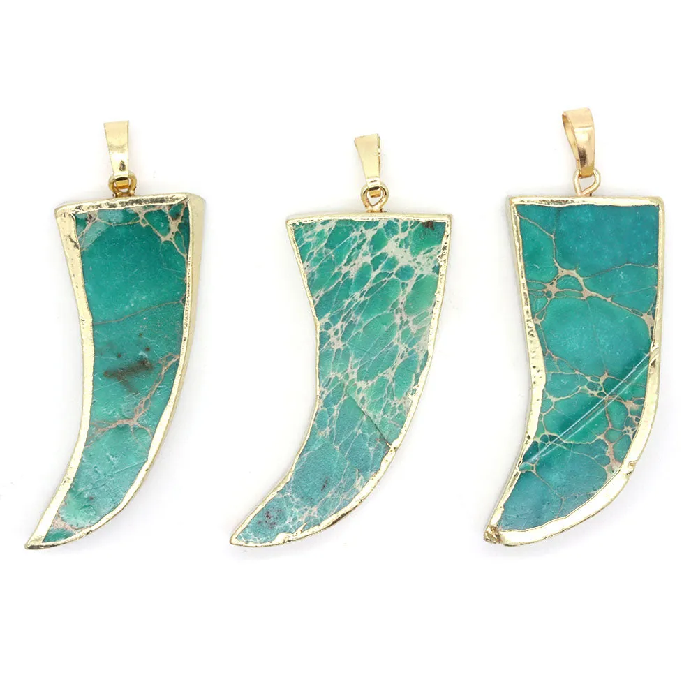 Dyed Empire Jasper Horn Pendants Green Turquoise - Pack of 1